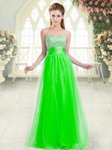 A-line Prom Evening Gown Green Sweetheart Tulle Sleeveless Floor Length Lace Up