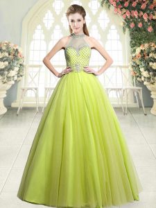 Exceptional Yellow Green Zipper Prom Party Dress Beading Sleeveless Floor Length