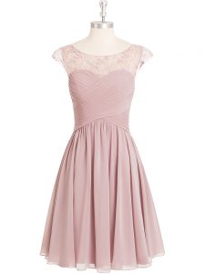 Fancy Mini Length Pink Dress for Prom Scoop Cap Sleeves