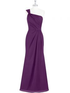 Eggplant Purple One Shoulder Neckline Ruching Prom Evening Gown Sleeveless Side Zipper