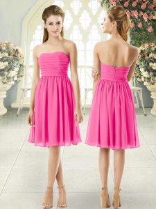 Sleeveless Chiffon Knee Length Zipper Homecoming Dress in Pink with Ruching