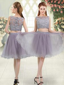 Popular Scoop Sleeveless Organza Homecoming Dress Beading and Lace Zipper