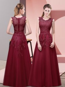 Scoop Sleeveless Zipper Prom Evening Gown Burgundy Tulle