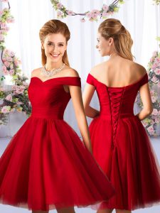Custom Fit Red Sleeveless Knee Length Ruching Lace Up Quinceanera Court of Honor Dress