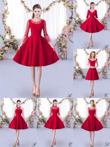 Smart Red Zipper Court Dresses for Sweet 16 Ruching 3 4 Length Sleeve Knee Length