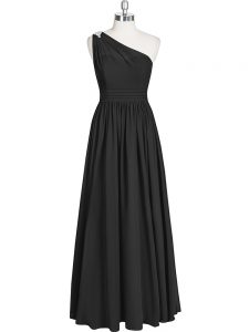 Black One Shoulder Neckline Ruching Prom Dress Sleeveless Zipper