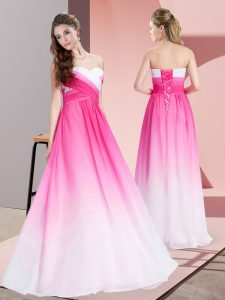 Romantic Sleeveless Lace Up Floor Length Ruching