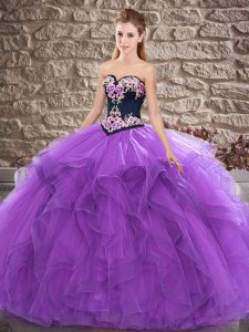 Affordable Floor Length Purple Quinceanera Dress Tulle Sleeveless Beading and Embroidery