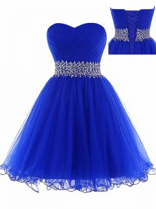 Glamorous Mini Length Royal Blue Homecoming Dress Tulle Sleeveless Ruching