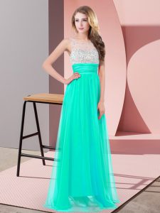 Low Price Turquoise Chiffon Side Zipper Scoop Sleeveless Floor Length Prom Party Dress Sequins