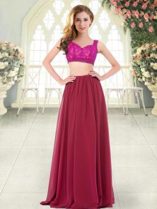 Floor Length Wine Red Prom Dress Straps Sleeveless Zipper