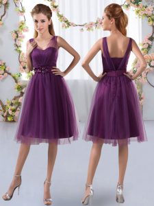 Charming V-neck Sleeveless Tulle Quinceanera Court Dresses Appliques Zipper