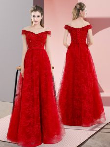Red Lace Up Sweetheart Beading and Lace Homecoming Dress Organza Sleeveless Sweep Train