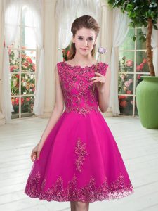 Fuchsia Sleeveless Tulle Lace Up Prom Evening Gown for Prom and Party