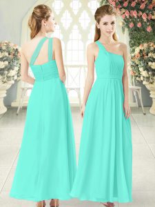 Elegant Aqua Blue Evening Dress Prom and Party with Ruching One Shoulder Sleeveless Zipper