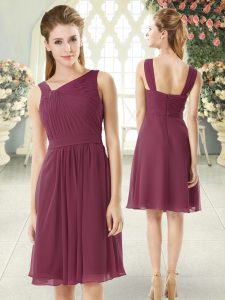 Fashionable Burgundy Prom Party Dress Prom and Party with Ruching Asymmetric Sleeveless Zipper