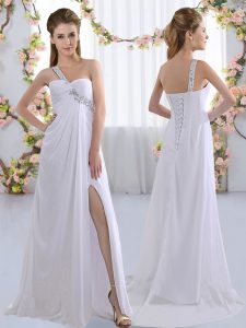 Luxury Sleeveless Beading Lace Up Quinceanera Court Dresses with White Brush Train