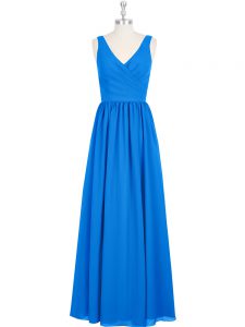 Royal Blue Sleeveless Floor Length Ruching Zipper