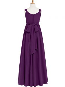 Chic Eggplant Purple Sleeveless Chiffon Zipper Prom Party Dress for Prom and Party and Military Ball