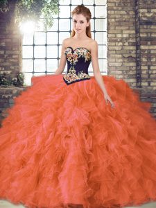 Floor Length Orange Red 15 Quinceanera Dress Sweetheart Sleeveless Lace Up