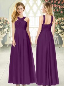 Top Selling Empire Evening Dress Purple Straps Chiffon Sleeveless Floor Length Zipper