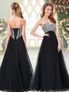 Nice Black Lace Up Sweetheart Beading Prom Dress Tulle Sleeveless