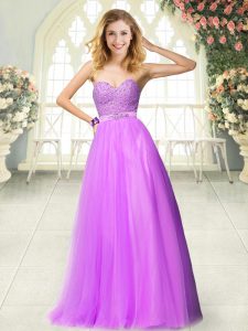 Stylish Floor Length Lilac Prom Party Dress Tulle Sleeveless Beading