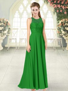 Floor Length Empire Sleeveless Green Prom Evening Gown Backless