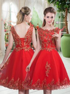 Artistic Red Sleeveless Knee Length Beading and Appliques Lace Up Prom Gown