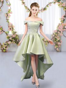 Off The Shoulder Sleeveless Lace Up Quinceanera Court Dresses Yellow Green Satin