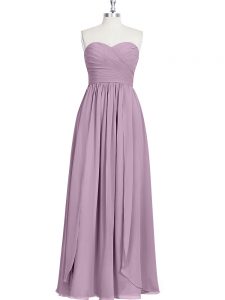 Purple A-line Sweetheart Sleeveless Chiffon Floor Length Zipper Ruching Homecoming Dress