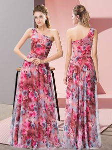 Multi-color Empire Printed One Shoulder Sleeveless Pattern Floor Length Zipper Prom Dress