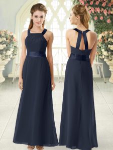 Stunning Black Empire Square Sleeveless Chiffon Floor Length Zipper Ruching Prom Party Dress
