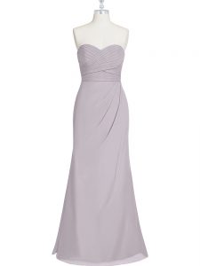 Pretty Grey Lace Up Prom Gown Ruching Sleeveless Floor Length