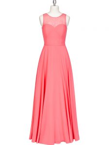 Custom Made Watermelon Red Scoop Zipper Lace and Belt Prom Gown Sleeveless