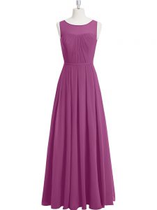 Purple Chiffon Zipper Homecoming Dress Sleeveless Floor Length Ruching