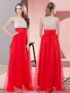 Floor Length Side Zipper Prom Dresses Red for Prom and Party and Military Ball with Sequins