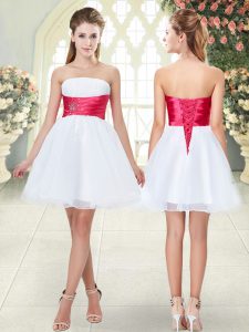 Strapless Sleeveless Prom Dress Mini Length Beading White Organza