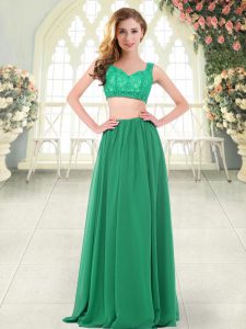 Custom Designed Beading and Lace Prom Dress Green Zipper Sleeveless Floor Length