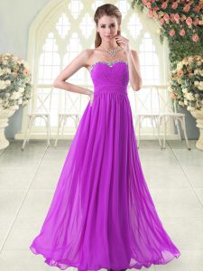 Shining Purple Sleeveless Beading Floor Length Prom Dress