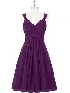 Purple Zipper Prom Dresses Ruching Sleeveless Mini Length