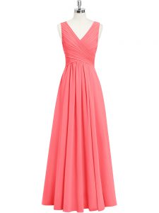 Chiffon Sleeveless Floor Length Evening Dress and Ruching