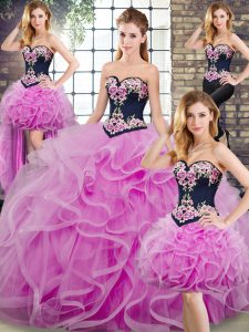 High End Lilac Vestidos de Quinceanera Sweetheart Sleeveless Sweep Train Lace Up