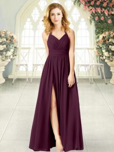 Custom Designed Empire Dress for Prom Burgundy Halter Top Chiffon Sleeveless Floor Length Zipper