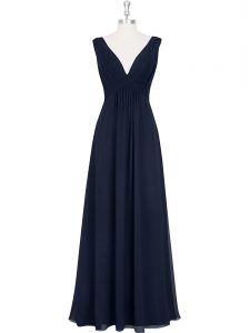 Spectacular A-line Dress for Prom Black V-neck Chiffon Sleeveless Floor Length Backless