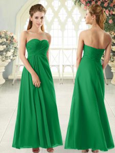 Green Chiffon Zipper Prom Dress Sleeveless Floor Length Ruching