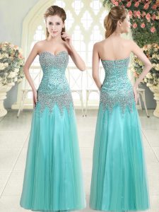 Elegant Beading Evening Dress Apple Green Zipper Sleeveless Floor Length