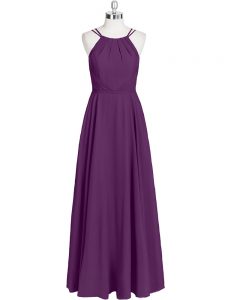 Eggplant Purple Straps Neckline Ruching Sleeveless Zipper