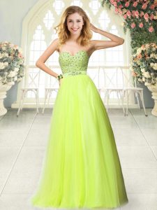 Beading Prom Dress Yellow Green Zipper Sleeveless Floor Length