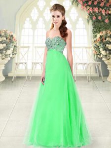 Romantic Green Tulle Lace Up Dress for Prom Sleeveless Floor Length Beading